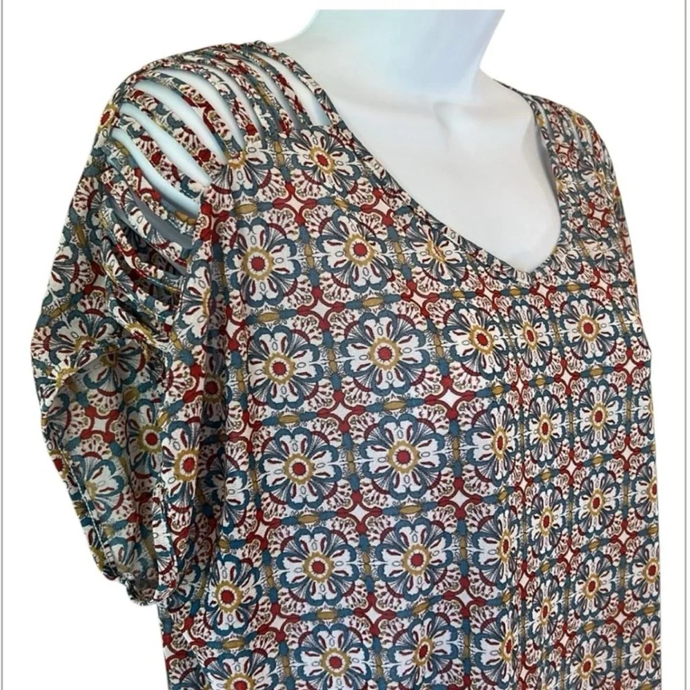 Floral Twee Bohemian 70s Style Amang NY Hippie Blouse - Picture 4 of 7